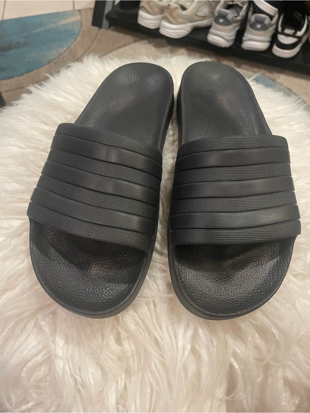 adidas Black Men's Slide Sandals with Three-Stripe Strap